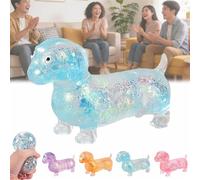 2026 New Dachshund Squishy, 4.3in Cute Squishy Weiner Dog Stress Toy, Ultra-Soft Touch Mini Rainbow Sausage Dogs with Face for Adults (Blue)