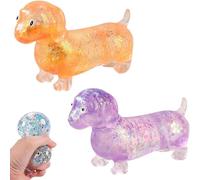 2026 New Dachshund Squishy, Upgraded Sparkly Sausage Dog Gel Stretch Ball,Ultra-Soft Touch Mini Rainbow Dachshund (2pcs-B)