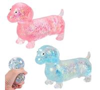 2026 New Dachshund Squishy, Upgraded Sparkly Sausage Dog Gel Stretch Ball,Ultra-Soft Touch Mini Rainbow Dachshund (2pcs-A)
