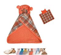 2026 New Dog Cape Blanket, Cat Cape Blanket, Cute Soft Comfortable Pet Cold Weather Coat Wraps with Hood with Snap Buttons Wrap-Cute Soft Comfortable Fluffy (Orange Plaid,S: Pets 3kg/6.6lb)