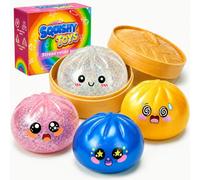 2026 New Dumpling Squishy, 4 PCS Dumplings Squishys,Colorful Dumplings Stress Balls Fidget Sensory, Squeeze Dough Ball Stress Relief Hand with Food Steamer Stretchy Desk (4 Pack Glitter)