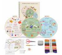 2026 New Embroidery Kit for Beginners, 3 Pack Cross Stitch Kits for Adults, Embroidery Accessories & Hoop Included, Step-by-Step Guide & Video Tutorials, Embroidery Crafts for Adults, Beginners