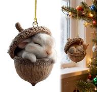 2026 New Forest Animal Acorn Ornaments Cozy Forest Christmas Ornaments, Woodland Friends Acorn Pine Cone Decoration, 2D Flat Acrylic Hanging Christmas Tree Home Party Creature Décor(Rabbit)
