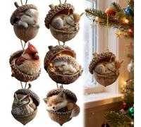 2026 New Forest Animal Acorn Ornaments Cozy Forest Christmas Ornaments, Woodland Friends Acorn Pine Cone Decoration, 2D Flat Acrylic Hanging Christmas Tree Home Party Creature Décor(6PCS)