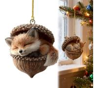 2026 New Forest Animal Acorn Ornaments Cozy Forest Christmas Ornaments, Woodland Friends Acorn Pine Cone Decoration, 2D Flat Acrylic Hanging Christmas Tree Home Party Creature Décor(Fox)