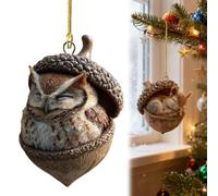 2026 New Forest Animal Acorn Ornaments Cozy Forest Christmas Ornaments, Woodland Friends Acorn Pine Cone Decoration, 2D Flat Acrylic Hanging Christmas Tree Home Party Creature Décor(Owi)