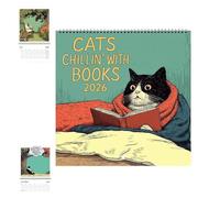 2026 New Funny Cats Chillin' with Books Wall Calendar, Beautiful Cat Lover art Calendars, 2026 Halloween Cats Wall Calendar, with Different Full-Color Illustrations 12 Months Planner