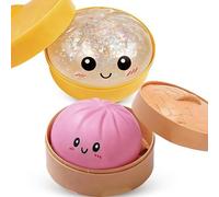 2026 New Glitter Dumpling Squishy with Steamer Box, Jumbo Dumpling Squishy, Large Stress Relief Sensory Toy for Adults Anxiety Relief Fidget Toy (White+Pink)