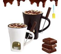 2026 New Handmade Chocolate Melting Mug, Chocolate Mug with Candle, Creative Fondue Cup with Forks, A Tealight Wax Candle, for Birthday Date Night Wedding Party (2pcs-b)