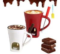 2026 New Handmade Chocolate Melting Mug, Chocolate Mug with Candle, Creative Fondue Cup with Forks, A Tealight Wax Candle, for Birthday Date Night Wedding Party (2pcs-a)