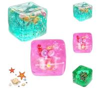 2026 New Ice Cubes Stress Balls, Ice Cube Squishy, Slow Rise Squishy Stress Ball, Stress Cube with Floating Ocean Shells, Stress Relief Anti Anxiety Toys (Blue / Pink *2Pcs)
