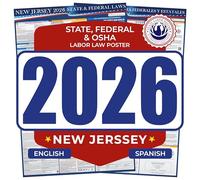 2026 New Jersey State and Federal Labor Law Poster - English & Spanish Version - OSHA Workplace Compliant - Mandatory Regulations Posting for Employees - All-in-One Required Compliance Posting 17" x
