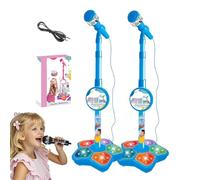 2026 New Karaoke Microphone Toy with Adjustable Stand and Built-in Music,The Microphone Toy, Colorful Lights, and Echo Effects, Christmas Birthday Surprise (Blue * 2 Sets)