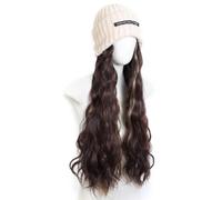 2026 New Knitted Beanie Wig, Women's Winter Beanie Hat Wig with 21 Inch Long Curly Extensions, For Women Girls Wavy Hair Win