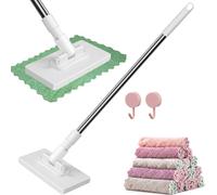 2026 New Lazy Mop Clip On, Snap Grip Mini Mop, Disposable Dust Mop with 10 Reusable Cloths, 74/104cm Long Handle Wet and Dry Mopping Sweeper for Floor Wall (104cm)