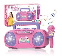 2026 New Microphone Toy for Kids,Karaoke Machine with Adjustable Stand,Built-in Music,LED Flashing Lights Echo Effects,Singing,Music Play,Musical Toy Gift for Boys & Girls (Karaoke-Pink)