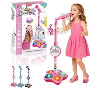 2026 New Microphone Toy for Kids,Karaoke Machine with Adjustable Stand,Built-in Music,LED Flashing Lights Echo Effects,Singing,Music Play,Musical Toy Gift for Boys & Girls (Microphone-Pink)