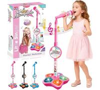 2026 New Microphone Toy, Kids Karaoke Machine with Stand, Kids Microphone with Adjustable Stand, Speaker and Flashing Stage Lights, Sing Musical Toy for Girls & Boys Christmas Birthday Gifts (Pink)