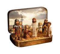 2026 New Mini Christmas & Easter Nativity Set in a Tin Box - Mini Easter Jesus Classic Scenes - Small Pocket Nativity Sets & Figures, Easter Decoration Indoor for Home Gifts Decor (1, B)