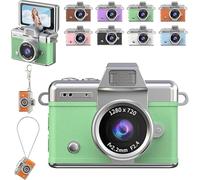 2026 New Mini Digital Camera - 1.47 in LCD Screen 1080P, 180° Flip Screen, Built-in Fill Light, Mini Retro Camera with Strap and Keychain, Suitable for Travel & Daily Use (Green)