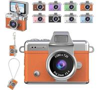 2026 New Mini Digital Camera - 1.47 in LCD Screen 1080P, 180° Flip Screen, Built-in Fill Light, Mini Retro Camera with Strap and Keychain, Suitable for Travel & Daily Use (Orange)