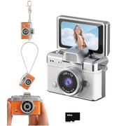 2026 New Mini Digital Camera with 1.47 in LCD Screen 1080P, Mini Keychain Retro Camera with 64GB Card - Flip Screen, Built-in Flash, Strap and Keychain - Ideal, Pockets Capture Companion (White)