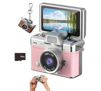 2026 New Mini Digital Camera with 1.47 in LCD Screen 1080P, Mini Keychain Retro Camera with 64GB Card - Flip Screen, Retro Digital Camera with Lanyard, Keychain Size, Birthday Gifts(Pink)