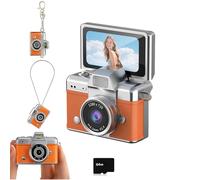 2026 New Mini Digital Camera with 1.47 in LCD Screen 1080P, Mini Keychain Retro Camera with 64GB Card - Flip Screen, Built-in Flash, Strap and Keychain - Ideal, Pockets Capture Companion (Orange)