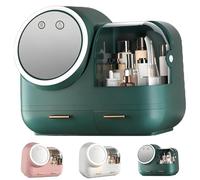 2026 New Mirror Fan Makeup Case, Large Capacity LED Light Mirror Makeup Storage Box for Women with Practical Organizing Drawers, Light Up Makeup Case for Valentine's Day Gifts (Green)