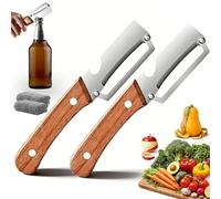 2026 New Multifunctional Vegetable Peeler, Zero Snag Wooden Peeler, Stainless Steel Easy Peelers with Bottle Opener, Ergonomic Design, Sharp Blade, Ultra-Fast Peeling in 5 Second (2pcs)