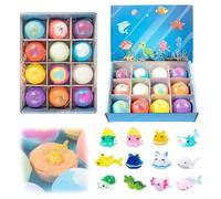 2026 New Natural Bath Bombs for Kids with Mega Bubbles & Surprise Inside, 12 Pack Kids Bath Bombs Gift Set with Surprise Ocean Toys Inside, Skin-Friendly Bathing Kit (1 Set)
