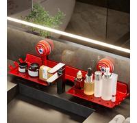 2026 New No-Drill Sink Shelf Strong Suction Cup, Easy Install in Seconds, Removable Wall Mounted Corner Shower Caddy Suction, Suction Bathroom Shelf for Bathroom Kitchen Home (Red)