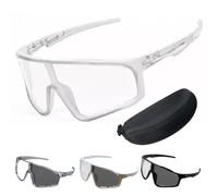 2026 New Photochromic Cycling Sunglasses, Bold Square Full Rim Sport Riding Glasses with UV400 Protection Safety Transition Glasse with Hard Case Set for Sports & Work (White)