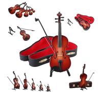 2026 New Playable Tiny Violin Figurine, Miniature Musical Instrument with Sound and Sad Music, Wooden Miniature Violin with Stand, for Unique Dumb Stupid Gag Gifts (3.9")