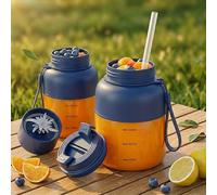 2026 New Portable Wireless Juicer Cup | 800ml/1300ml Large Personal Blender for Ice Smoothies & Meal Replacements | USB Rechargeable Travel Bottle with Dual-Lid System & Self-Cleaning (2*Blue, 1300ml)