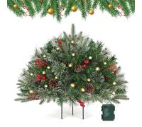 2026 NEW Pre-lit Artificial Christmas Tree Urn Filler, Lighted Holiday Planter Filler, Outdoor Christmas Tree with Tripod Stake and 60 LED Lights for Porch,Yard (Green-1pcs)