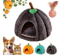 2026 New Pumpkin Cat Bed, Cute Pumpkin Shape Cat Cave, Convenient Plush Velvet Pumpkin Dog Plush Beds, Warm Cave Nest Sleeping Bed Puppy House (Dark Grey, S)