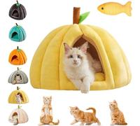 2026 New Pumpkin Cat Bed, Cute Pumpkin Shape Cat Cave, Warm Pet Bed House with Removable Cushion, Halloween Pet Bed, Non Slip Kitten Nest for Indoor Kitties, Small Dogs (Yellow, S)