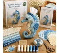 2026 New Quilted Sea Animal Tissue Box DIY Sewing Kit, Ocean Patchwork Craft Set, Complete Supply for Adults & Beginners, Handmade Decor for Home, Bedroom and Office Desk (Sea Horse)
