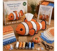 2026 New Quilted Sea Animal Tissue Box DIY Sewing Kit, Ocean Patchwork Craft Set, Complete Supply for Adults & Beginners, Handmade Decor for Home, Bedroom and Office Desk (Clownfish)