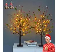 2026 New Red Berry Blossom Twinkling Tree with 24 LED and 48 Berries Lighted Branches with Battery/USB Operated, Artificial Bonsai Lamps, Xmas Tabletop Decor for Christmas, Thanksgiving (2-Red)