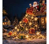 2026 New Santa’s Flying Sleigh Gift Cascade-Solar Christmas Garden Light | Santa’s Sleigh with Warm Golden Lights, Falling Gifts and Snowflakes Creates a Magical Christmas Garden Display.