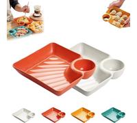 2026 New Sauce Separated Plate, Veggie Platter Dipping Serving Trays with Sauce Rack, Reusable Dumpling Plate, Chips and Salsa Serving Dish for Sushi, Picnic, Camping, Outdoor Party (White+Orange)