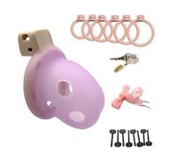 2026 New Silicone Chastity Cage with 6 Rings Sissy Restraint Male Penis CB Lock SM Training Abstinence Urethral Lock Sex Toys(Purple-S)