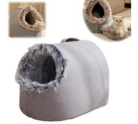 2026 New Soft Plush Cozy Indoor Nest for Cats and Small Dogs,Winter Warm Pet Cave Bed, Removable Cushion Warming Pets Cozy Enclosed Cat House, Kitten House with Anti Slip Bottom (Gray,M)