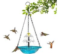 2026 New Solar Hanging Bird Bath Fountain Set Birds Water Feeder Bowl (blue)
