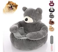 2026 New Teddy Bear Dog Bed with Arms, Teddy Bear Bed for Dogs, Cute Soft Warm Non-Slip Plush Cuddle Donut Dog Bed, Bear Pet Sofa with Detachable Washable Cover, Anti-Slip Bottom (Gray, M: 46cm)