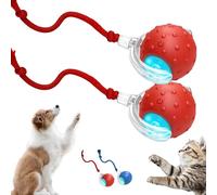 2026 New Tiny Fetch Dog Toy, Tinyfetch Interactive Fast Moving Toys Balls with Birdsong, 360° Smart Automatic Rolling Electric Dog Ball Toy with Rope for Dogs and Cat Indoor Play (Red*2)