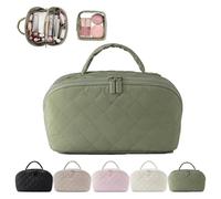 2026 New Travel Makeup Bag,Festivalment Wide Open Lay-Flat Water-Resistant Cosmetic Case,Puffy Padded Organizer for Toiletries & Brushes Large Capacity with Compartments(Green)