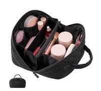2026 New Travel Makeup Bag, Wide Open Lay-Flat Cosmetic Bags for Women, Waterproof Spacious 180° Open Make Up Organiser Bag for Toiletries & Brushes Large Capacity with Compartments (Black)
